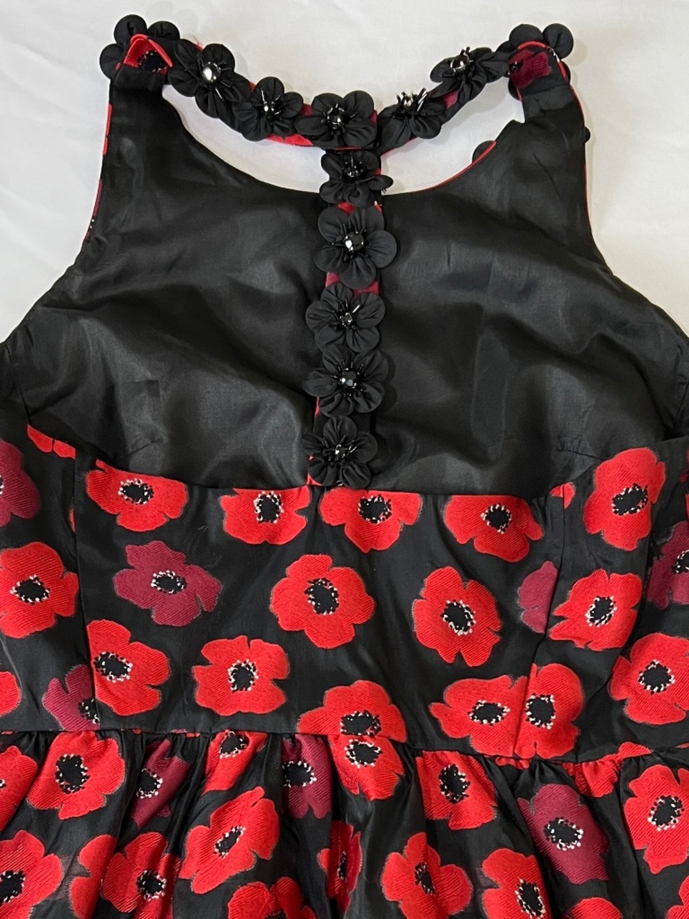Kate Spade T-back 3-d Poppy Appliqué Jacquard Dress Sz 14 - Picture 12 of 16